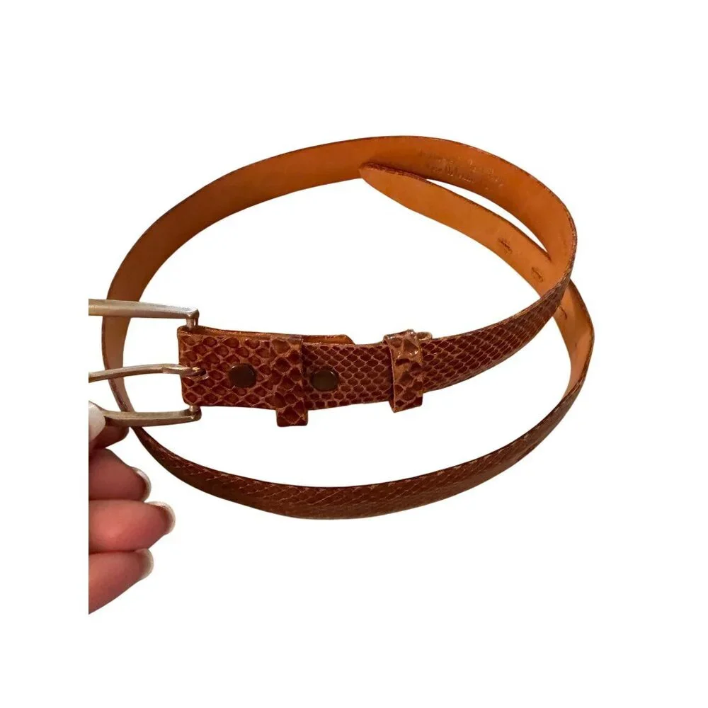 Vintage Unisex Size 30 Brown Genuine Anaconda Rawhide Lined Snake Belt